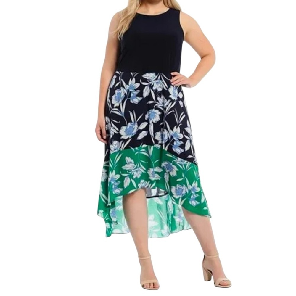 Jessica Howard Sleeveless Hi Low Dress Navy Blue and Green